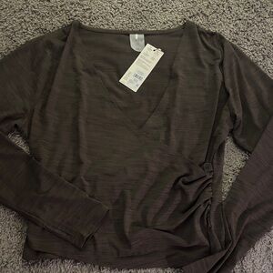 Calia by Carrie Underwood Dark Brown Long Sleeve Wrap Top